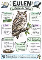 Vorschau - Arbeitsblätter - Lernposter + AB mit Fragen zum Thema "Eulen" + Lösungsblatt + Infografik - Deckblatt
