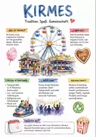 Vorschau - Arbeitsblätter - Lernposter + AB mit Fragen zum Thema "Kirmes" + Lösungsblatt + Mindmap + Infografik - Deckblatt