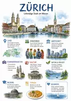 Vorschau - Arbeitsblätter - Lernposter + Arbeitsblätter zum Thema "Zürich" + Lösung & MP3 + Mindmap + Infografik - Deckblatt