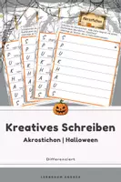 Vorschau - Arbeitsblätter - Akrostichon Halloween | Kreatives Schreiben | Differenziert | Wörter & Sätze - Deckblatt