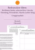 Vorschau - Arbeitsblätter - Redeanalyse üben: Berühmte Reden untersuchen - Lincoln, Thunberg, Weizsäcker, Martin Luther King - Deckblatt