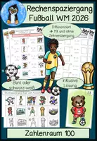 Vorschau - Arbeitsblätter - Fußball WM 2026 Rechenspaziergang Mathe Klasse 2 – Zahlenraum 100 | Addition & Subtraktion mit und ohne Zehnerübergang | Weltmeisterschaft - Deckblatt
