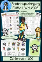 Vorschau - Arbeitsblätter - Fußball WM 2026 Rechenspaziergang Mathe Klasse 3 – Zahlenraum 1000 | Addition & Subtraktion + schriftliche Addition | Weltmeisterschaft - Deckblatt