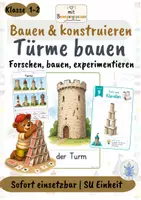 Vorschau - Stundenentwürfe - Türme bauen & konstruieren – Sachunterricht Klasse 1 | Stationenlernen, Standfestigkeit & Bewegung - Deckblatt