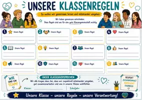 Vorschau - Arbeitsblätter - 🤝📜 Unsere Klassenregeln – Gemeinsam Regeln entwickeln | Arbeitsblatt + großes Klassenposter zum Ausfüllen - Seite 1