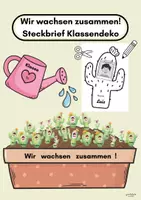 Vorschau - Mal- und Bastelvorlagen - Wir wachsen zusammen: Steckbrief / Klassendeko Kaktus - Deckblatt