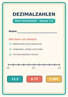 Vorschau - Arbeitsblätter - Dezimalzahlen : Stellenwert, vergleichen, addieren, subtrahieren, multiplizieren, dividieren - Deckblatt