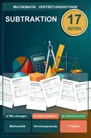 Vorschau - Arbeitsblätter - Mathematik Vertretungsstunde Klasse 1-3 Zahlenraum bis 20, Addition & Subtraktion - Deckblatt