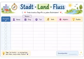 Vorschau - Spiele - Stadt-Land-Fluss – Arbeitsblatt | Wortschatz spielerisch erweitern - Seite 1