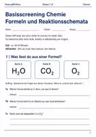 Vorschau - Arbeitsblätter - Formeln und Reaktionsschemata Basisscreening Klasse 7–8 - Deckblatt