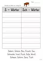 Vorschau - Arbeitsblätter - S- SCH und F-W Unterscheidung - lautgetreue Wörter - Seite 1