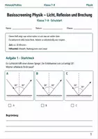 Vorschau - Arbeitsblätter - Reflexion und Brechung Basisscreening Klasse 7–8 - Deckblatt
