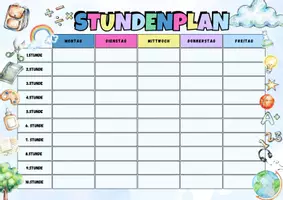 Vorschau - Mal- und Bastelvorlagen - Stundenplan Vorlage zum Ausdrucken – A4 & A3 | Montag–Freitag, 1.–10. Stunde | für Lehrer & Schüler - Seite 2
