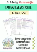 Vorschau - Test - FANTASIEGESCHICHTE I Fix & Fertig Korrekturhilfen I Kriterien, Checkliste, Notenschlüssel, Selbstreflexion I Klasse 3/4 I Editierbar - Deckblatt