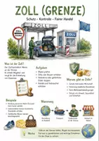 Vorschau - Arbeitsblätter - Lernposter + Arbeitsblätter zum Thema "Zoll (Grenze)" + Lösung & MP3 + Mindmap + Infografik - Deckblatt