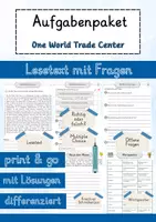 Vorschau - Arbeitsblätter - One World Trade Center Lesetext einfach verständlich mit Aufgaben, Lösungen und Wortspeicher - Deckblatt
