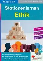 Vorschau - Unterrichtsreihen - Stationenlernen Ethik Klasse 5-7 | Sekundarstufe | Gemeinschaft, Werte, Konflikte, Moral, Religionen | dreifach differenzierte Arbeitsblätter Kopiervorlagen Freiarbeit mit Lösungen - Deckblatt