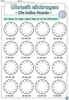 Vorschau - Arbeitsblätter - DaZ - Uhrzeit eintragen - Die halbe Stunde- DaZ / Mathematik - Seite 1