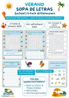 Vorschau - Arbeitsblätter - Sopa de Letras Verano I Spanisch Sommer Suchsel | 4-fach differenziert, mit Lösungen | Klasse 5/6/7 | 1./2. Lernjahr | Rätseln, Wortschatz & Schreiben I Spanischunterricht nach den Sommerferien I Back to School Spanisch - Deckblatt