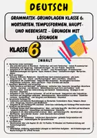 Vorschau - Arbeitsblätter - Grammatik-Grundlagen Klasse 6: Wortarten, Tempusformen, Haupt- und Nebensatz – Übungen mit Lösungen Klasse 6 - Deckblatt