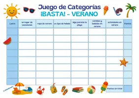 Vorschau - Arbeitsblätter - Stadt Land Fluss Sommer Spanisch I ¡BASTA! Verano - Juego de Categorías | Sommerspiel & Wortschatztraining ab 2. Lernjahr | Sek I & II I Back to School Spanisch I Spanischunterricht Material zum Schuljahresbeginn - Seite 1