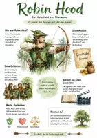 Vorschau - Arbeitsblätter - Lernposter + AB mit Fragen zum Thema "Robin Hood" + Lösungsblatt + Mindmap + Infografik - Deckblatt