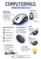 Vorschau - Arbeitsblätter - Lernposter + Arbeitsblätter zum Thema "Maus (Computer)" (Lückentext, Hörverstehen) + Lösung & MP3 + Mindmap + Infografik - Deckblatt