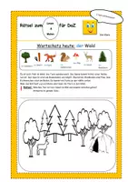 Vorschau - Mal- und Bastelvorlagen - Klaro DaZ und Sachunterricht Rätsel Lies und Male "der Wald" - Seite 1