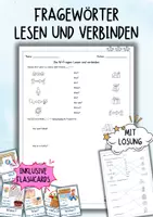 Vorschau - Unterrichtsreihen - Fragewörter / W-Fragen - Lesen und verbinden - Deckblatt