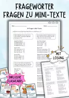 Vorschau - Unterrichtsreihen - Fragewörter / W-Fragen - Fragen zu Mini-Texten - Deckblatt