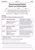 Vorschau - Arbeitsblätter - Basisscreening Deutsch Quellen Klasse 7–8 - Deckblatt