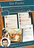 Vorschau - Mal- und Bastelvorlagen - Die Pauke – Lesespurgeschichte mit Rätselaufgaben (Klasse 8) - Deckblatt