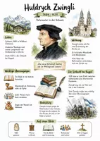 Vorschau - Arbeitsblätter - Lernposter + AB mit Fragen zum Thema "Huldrych Zwingli" + Lösungsblatt + Mindmap + Infografik - Deckblatt