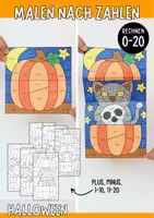 Vorschau - Arbeitsblätter - Malen nach Zahlen (Rechnen 0-20) - Halloween Kunst - Deckblatt