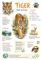 Vorschau - Arbeitsblätter - Lernposter + Arbeitsblatt "Tiger" + Onlineübung & MP3 + Mindmap + Infografik - Deckblatt