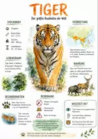 Vorschau - Arbeitsblätter - Lernplakat + AB mit Fragen zum Thema "Tiger" + Lösungsblatt + Infografik - Deckblatt