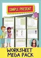 Voorbeeld - Present Simple werkbladen megapakket: 16 pagina's (Engels) - Voorblad
