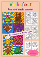 Vorschau - Arbeitsblätter - Pop Art Volksfest: Trachten und Kultur – Ausmalbilder im Stil von Andy Warhol - Malvorlagen Oktoberfest - Deckblatt