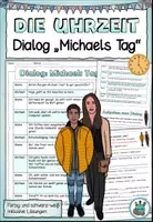 Vorschau - Arbeitsblätter - DaZ - Dialog "Michaels Tag" mit Aufgaben - Thema "Datum und Uhrzeit" DaZ / DaF / Deutsch - Deckblatt