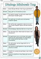 Vorschau - Arbeitsblätter - DaZ - Dialog "Michaels Tag" mit Aufgaben - Thema "Datum und Uhrzeit" DaZ / DaF / Deutsch - Seite 1