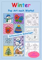 Vorschau - Arbeitsblätter - Winterliche Ausmalbilder im Pop-Art-Stil nach Warhol – Kreative Malvorlagen - Deckblatt
