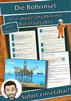 Vorschau - Mal- und Bastelvorlagen - Die Bohrinsel – Lesespurgeschichte mit Rätselaufgaben (Klasse 9) - Deckblatt