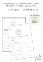 Vista previa - Hojas de trabajo - COMPRENSIÓN LECTORA FRASE SIMPLE. 10 FICHAS - Portada