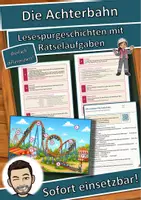 Vorschau - Stationenlernen - Die Achterbahn – Lesespurgeschichte mit Rätselaufgaben (Klasse 8) - Deckblatt