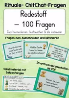 Vorschau - Präsentationen/Tafelbilder - Redestoff – 100 ChitChat-Fragen für den Morgenkreis & Unterricht | Gesprächskarten + Smartboard-Variante | Kennenlernen, Gesprächsanlässe & Klassenrituale - Deckblatt