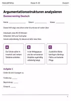 Vorschau - Arbeitsblätter - Argumentationsstrukturen Basisscreening Deutsch Klasse 9–10 - Deckblatt