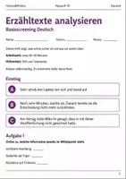 Vorschau - Arbeitsblätter - Erzähltexte analysieren Basisscreening Klasse 9–10 - Deckblatt