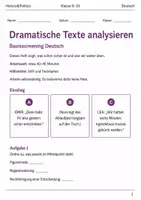 Vorschau - Arbeitsblätter - Dramatische Texte analysieren Basisscreening Klasse 9–10 - Deckblatt