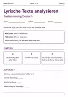 Vorschau - Arbeitsblätter - Lyrische Texte analysieren Basisscreening Klasse 9–10 - Deckblatt