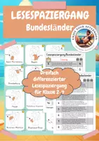 Vorschau - Arbeitsblätter - Lesespaziergang Bundesländer 🏛️ | Dreifach differenziert – Klasse 2 bis 4 | Sachunterricht & Leseförderung - Deckblatt